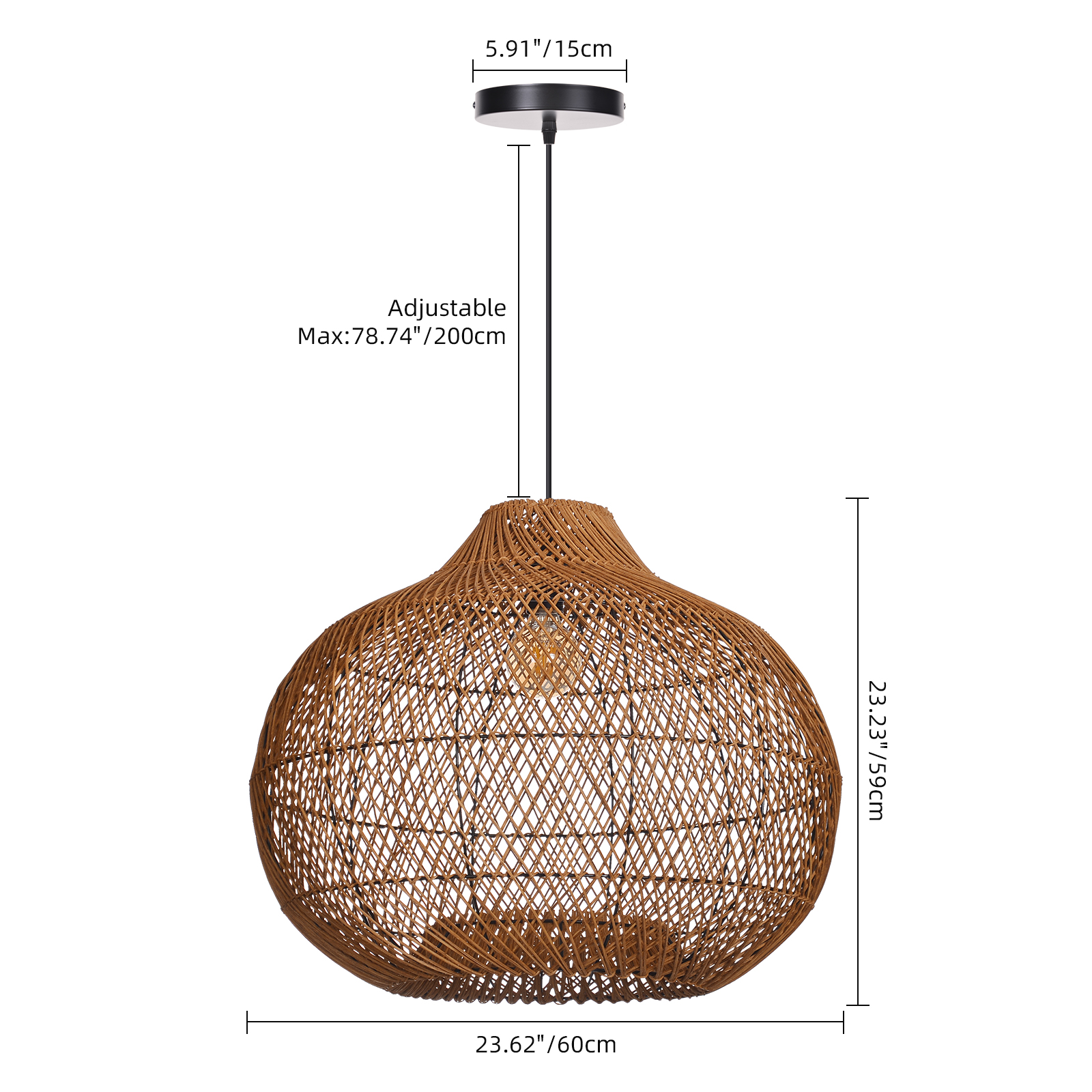 Vintage Handmade Rattan Pendant Light Natural Woven Ceiling Lamp
