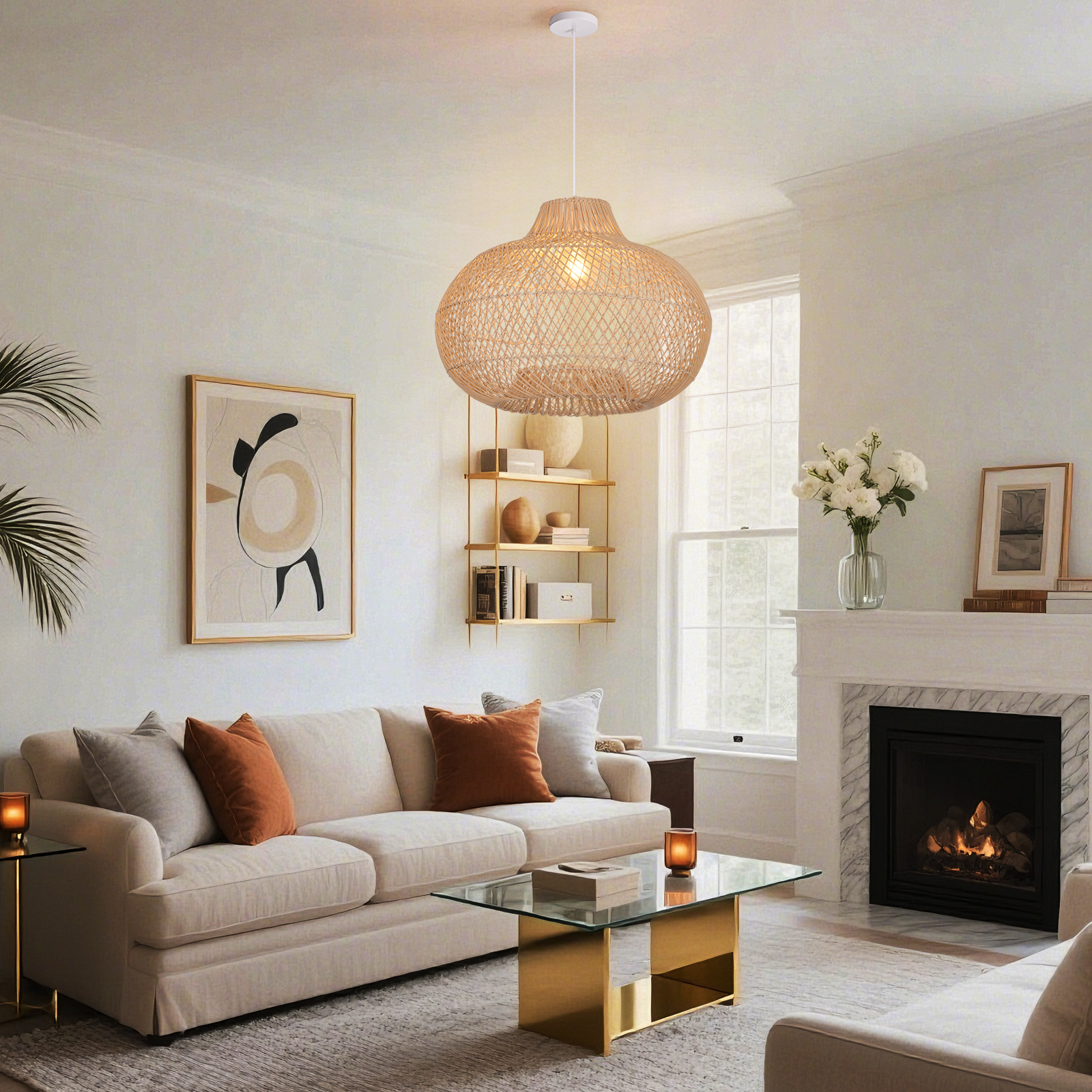 Vintage Handmade Rattan Pendant Light Natural Woven Ceiling Lamp