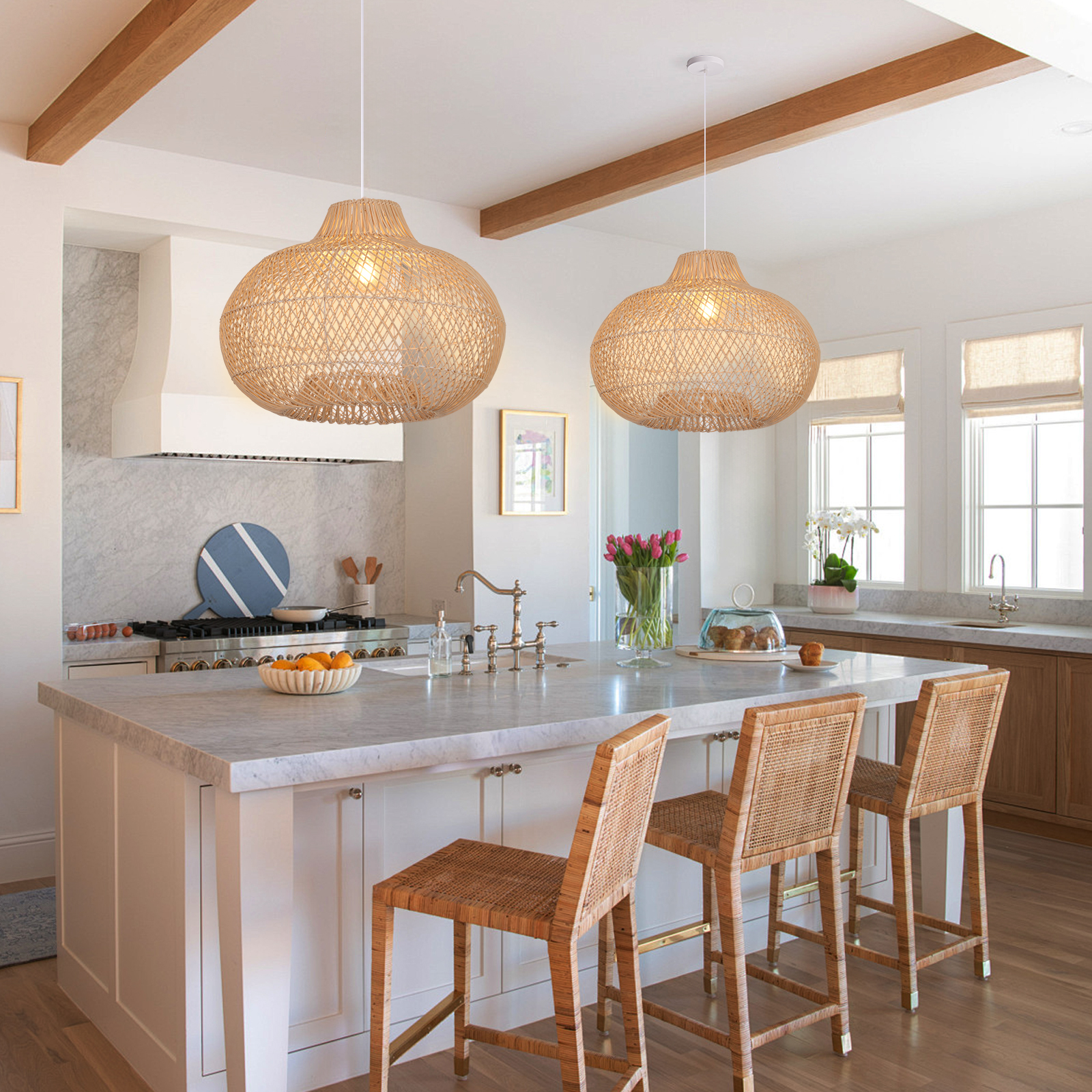 Vintage Handmade Rattan Pendant Light Natural Woven Ceiling Lamp
