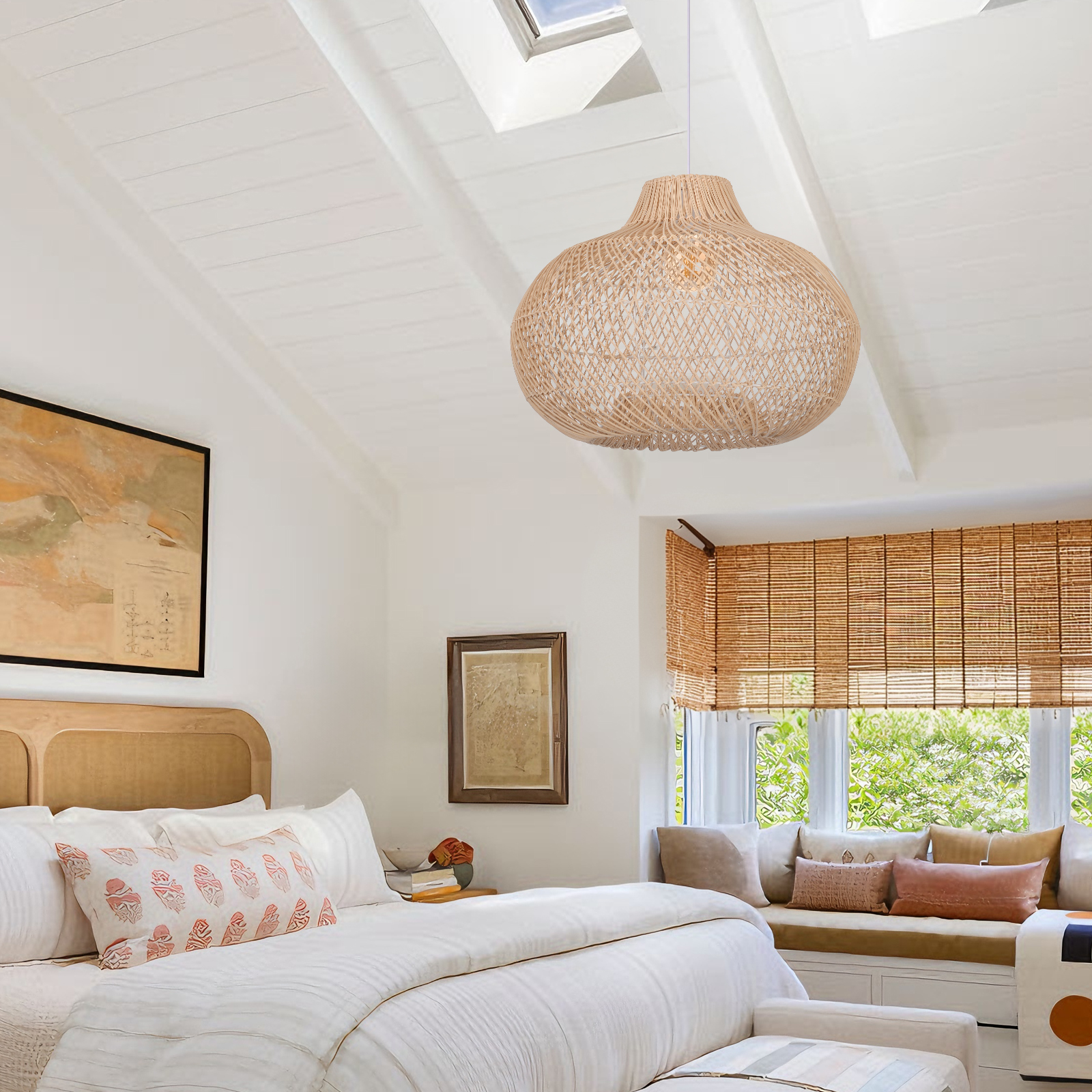 Vintage Handmade Rattan Pendant Light Natural Woven Ceiling Lamp
