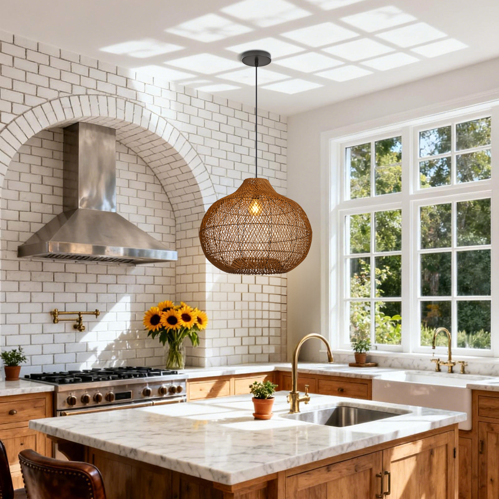 Vintage Handmade Rattan Pendant Light Natural Woven Ceiling Lamp