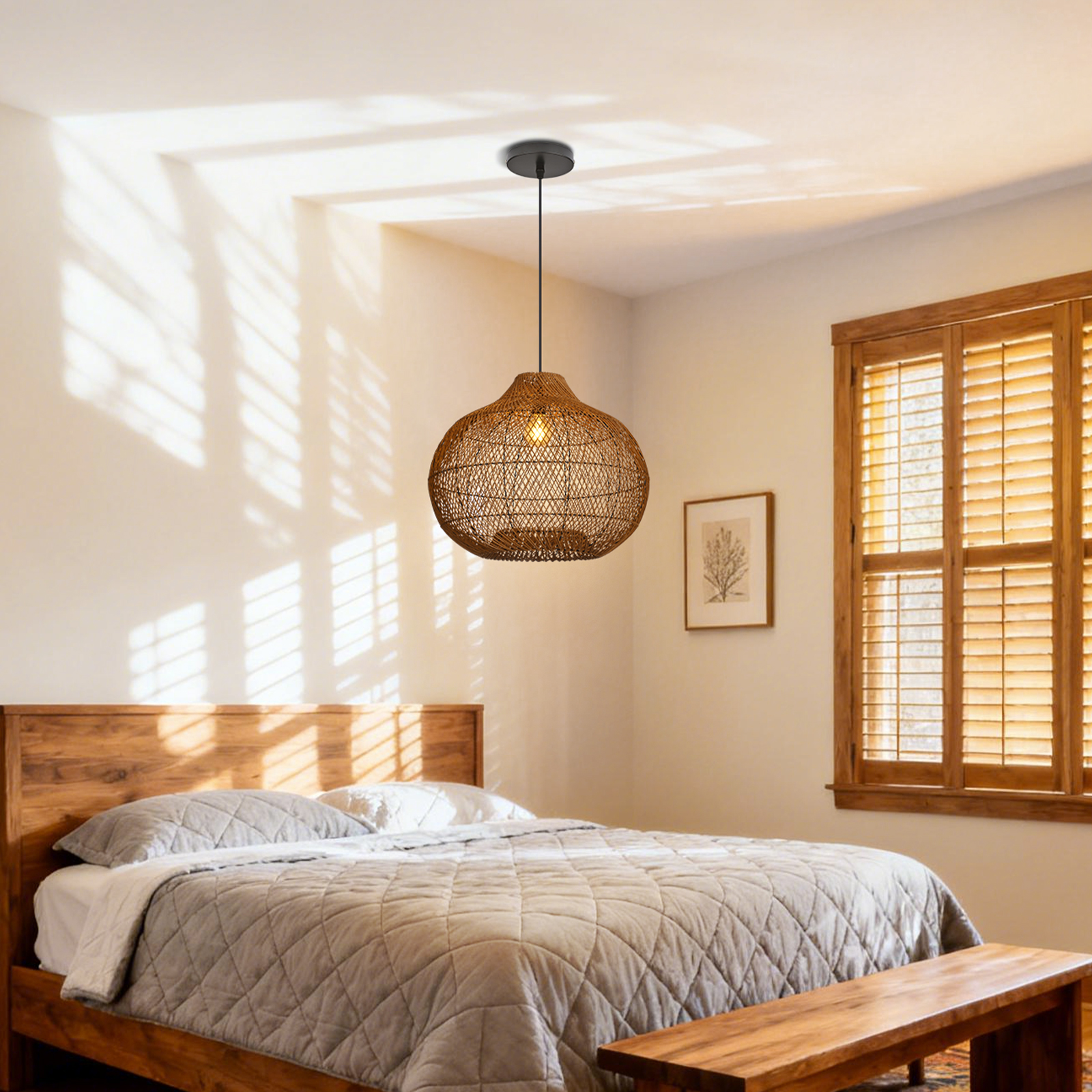 Vintage Handmade Rattan Pendant Light Natural Woven Ceiling Lamp