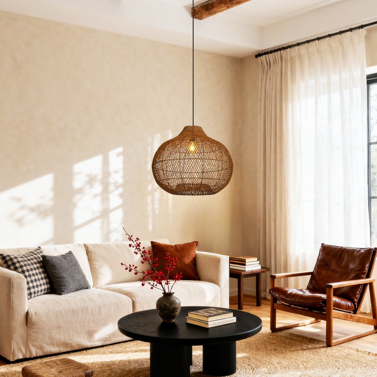 Vintage Handmade Rattan Pendant Light Natural Woven Ceiling Lamp