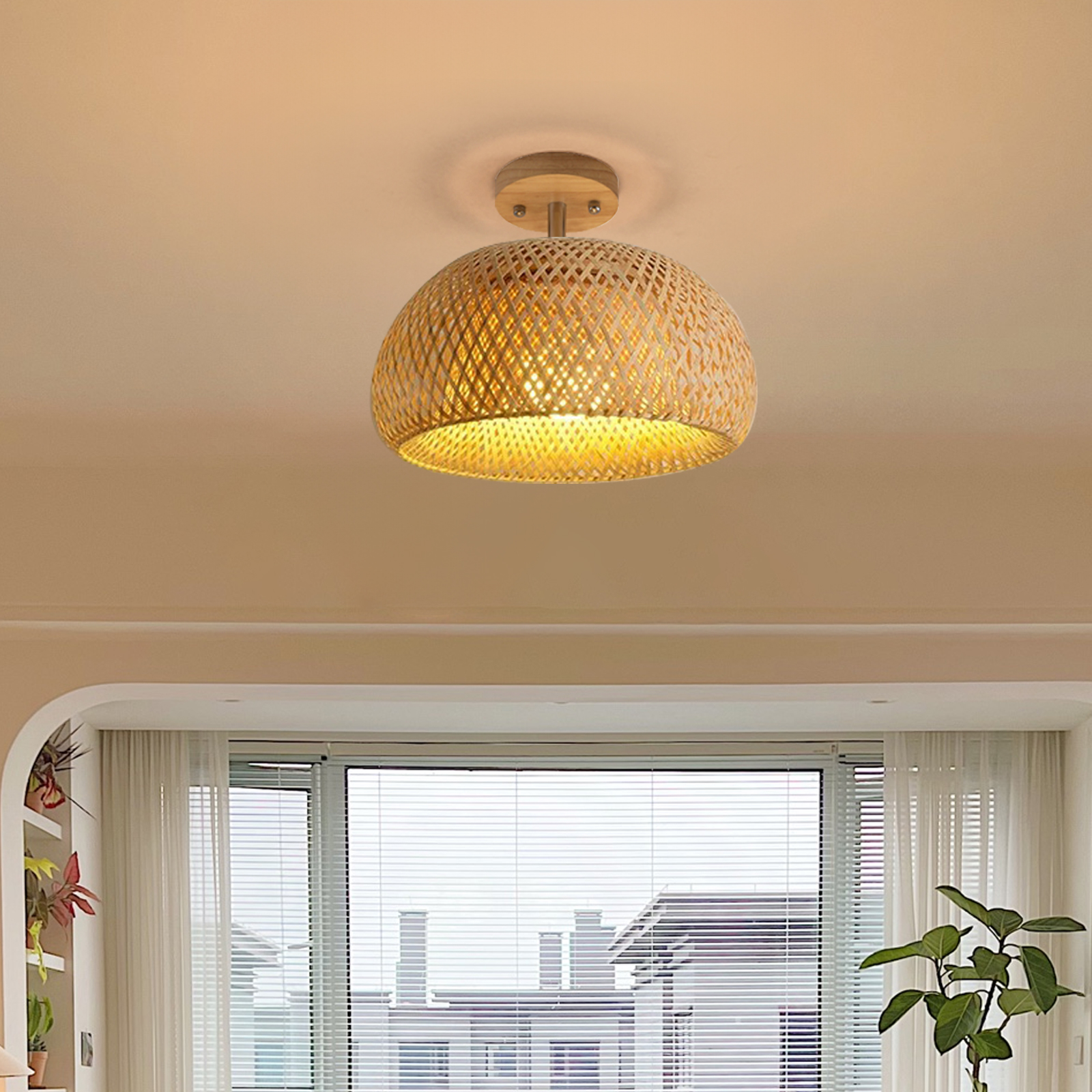Handwoven Bamboo Ceiling Light Shade Flush Mount Lamp