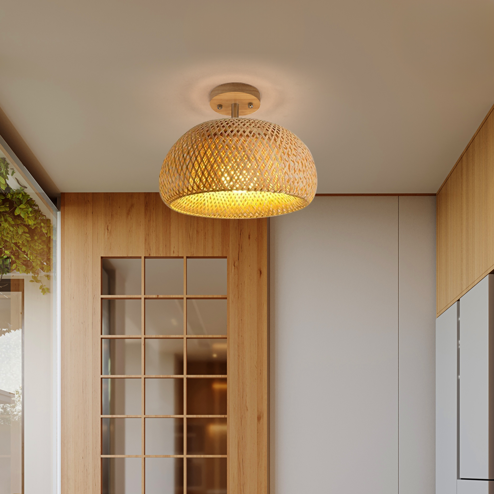 Handwoven Bamboo Ceiling Light Shade Flush Mount Lamp