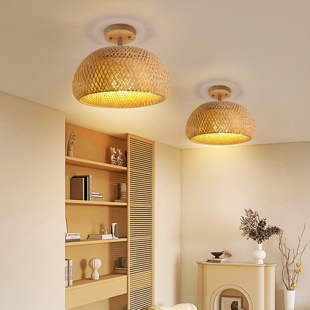 Rural Style Handmade Woven Double-Layer Bamboo Pendant Light And Ceiling Light