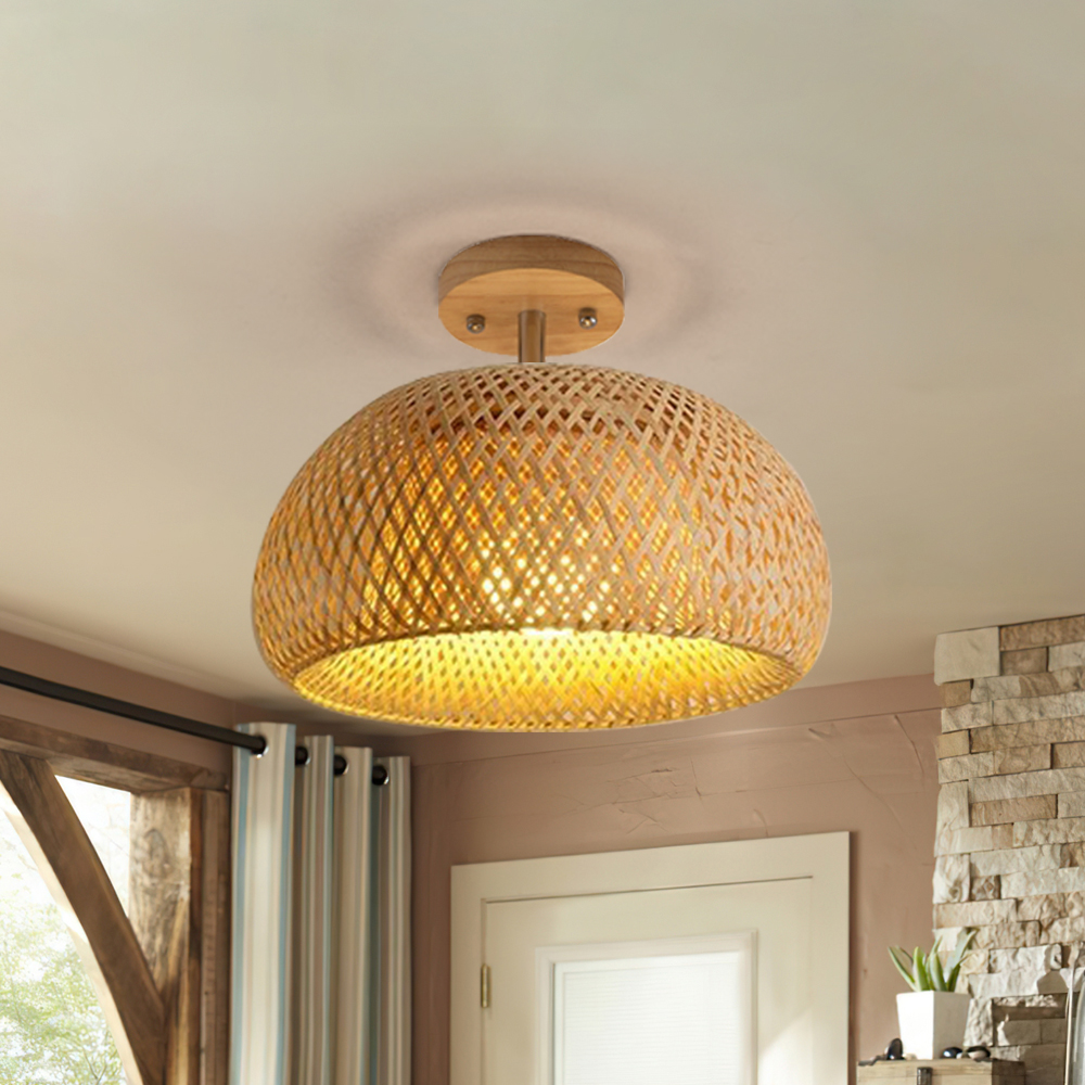 Rural Style Handmade Woven Double-Layer Bamboo Pendant Light And Ceiling Light
