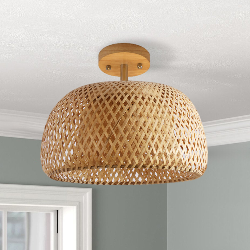Rural Style Handmade Woven Double-Layer Bamboo Pendant Light And Ceiling Light