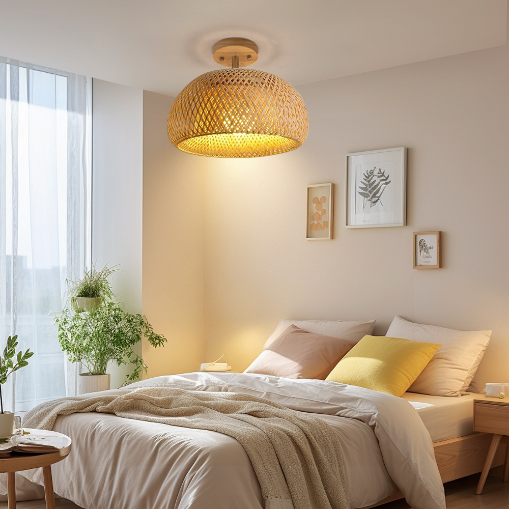 Rural Style Handmade Woven Double-Layer Bamboo Pendant Light And Ceiling Light