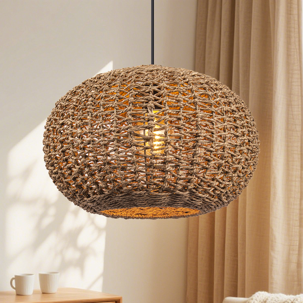 Bohemian Handwoven Oval Seagrass Pendant Lamp