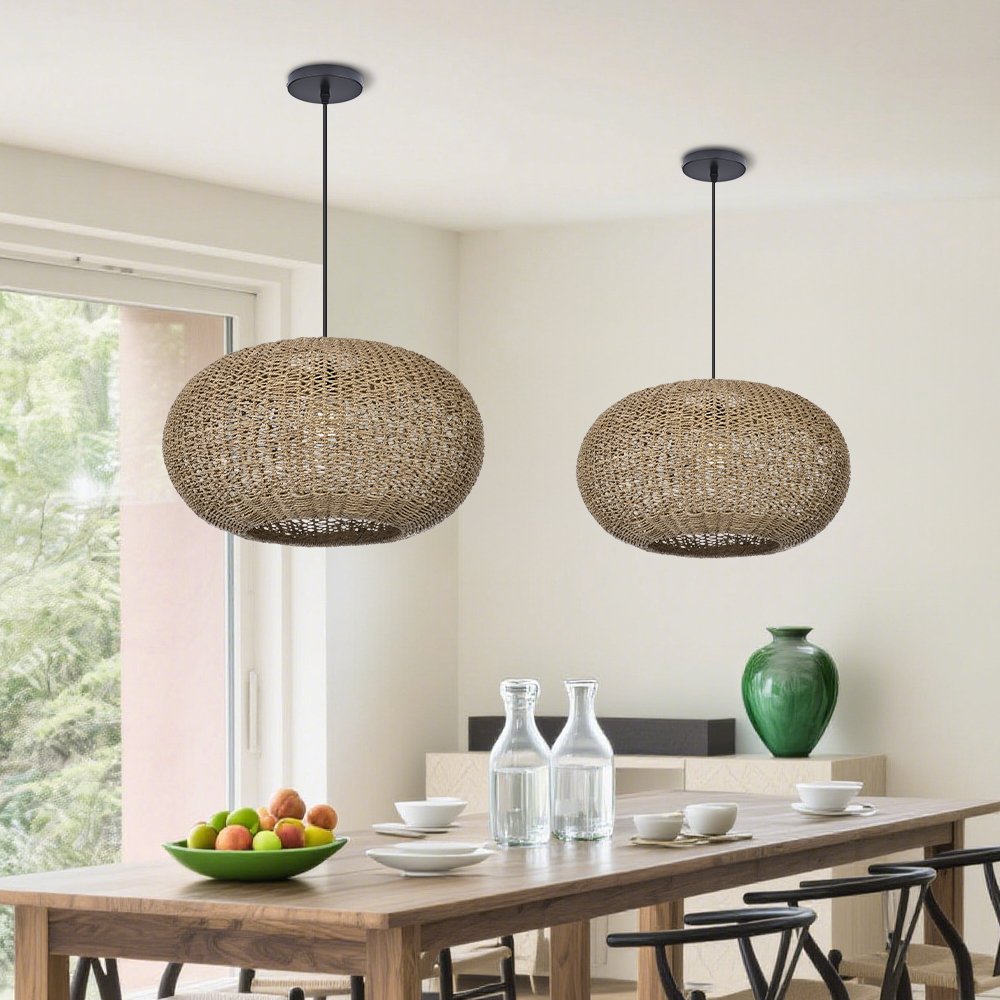 Bohemian Handwoven Oval Seagrass Pendant Lamp