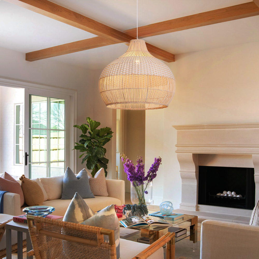 White Rattan Pendant Lamp Shade Kitchen Island Ceiling Light