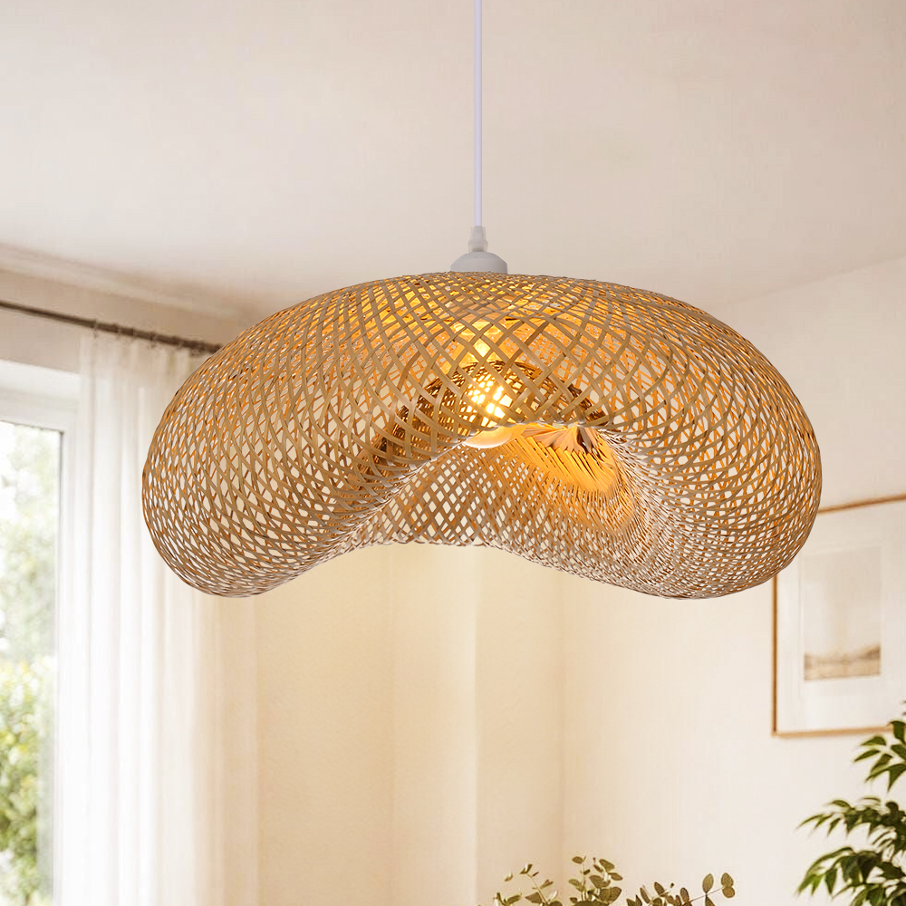 Bohemian Wavy Bamboo Pendant Light Farmhouse Kitchen Island Lighting