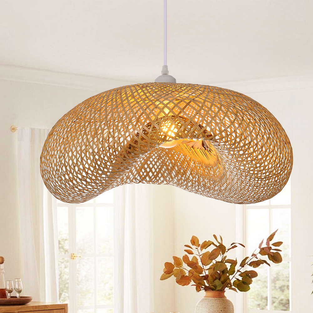 Bohemian Wavy Bamboo Pendant Light Farmhouse Kitchen Island Lighting