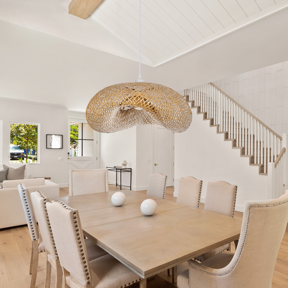 Bohemian Wavy Bamboo Pendant Light Farmhouse Kitchen Island Lighting