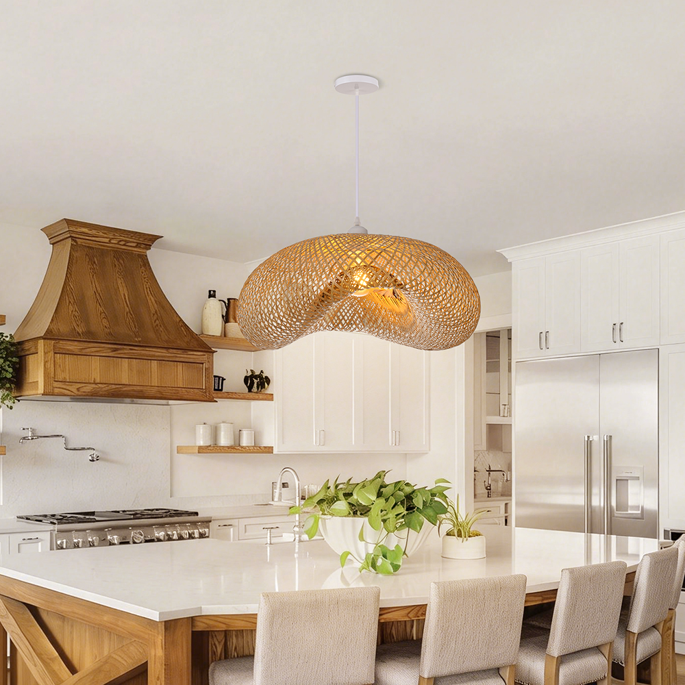 Bohemian Wavy Bamboo Pendant Light Farmhouse Kitchen Island Lighting