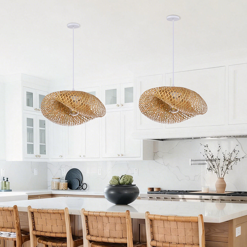 Bohemian Wavy Bamboo Pendant Light Farmhouse Kitchen Island Lighting
