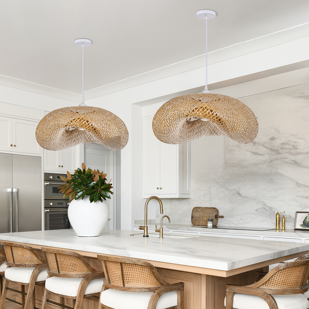 Bohemian Wavy Bamboo Pendant Light Farmhouse Kitchen Island Lighting