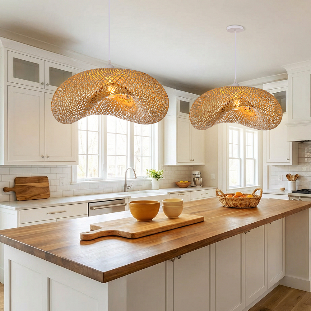 Bohemian Wavy Bamboo Pendant Light Farmhouse Kitchen Island Lighting