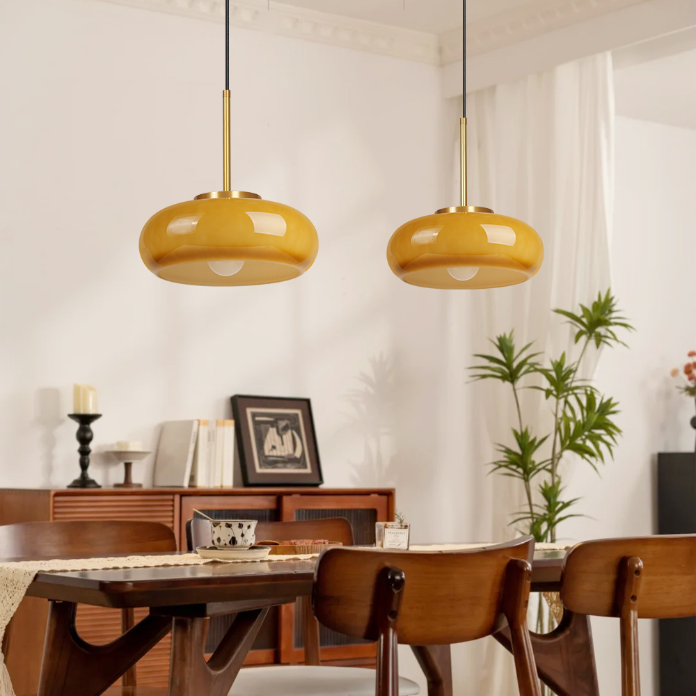 Mid Century Modern Yellow Glass Pendant Light Dining Room Bedroom Chandeliers