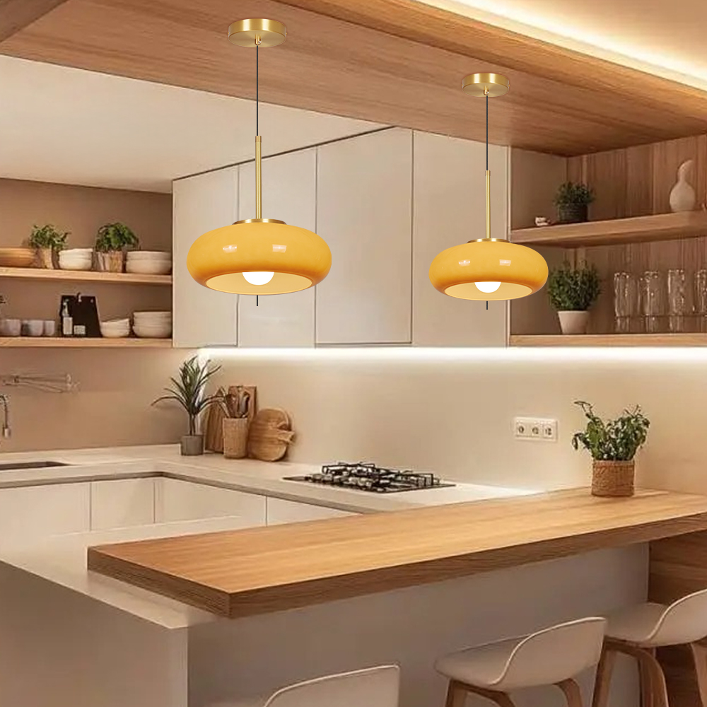 Mid Century Modern Yellow Glass Pendant Light Dining Room Bedroom Chandeliers