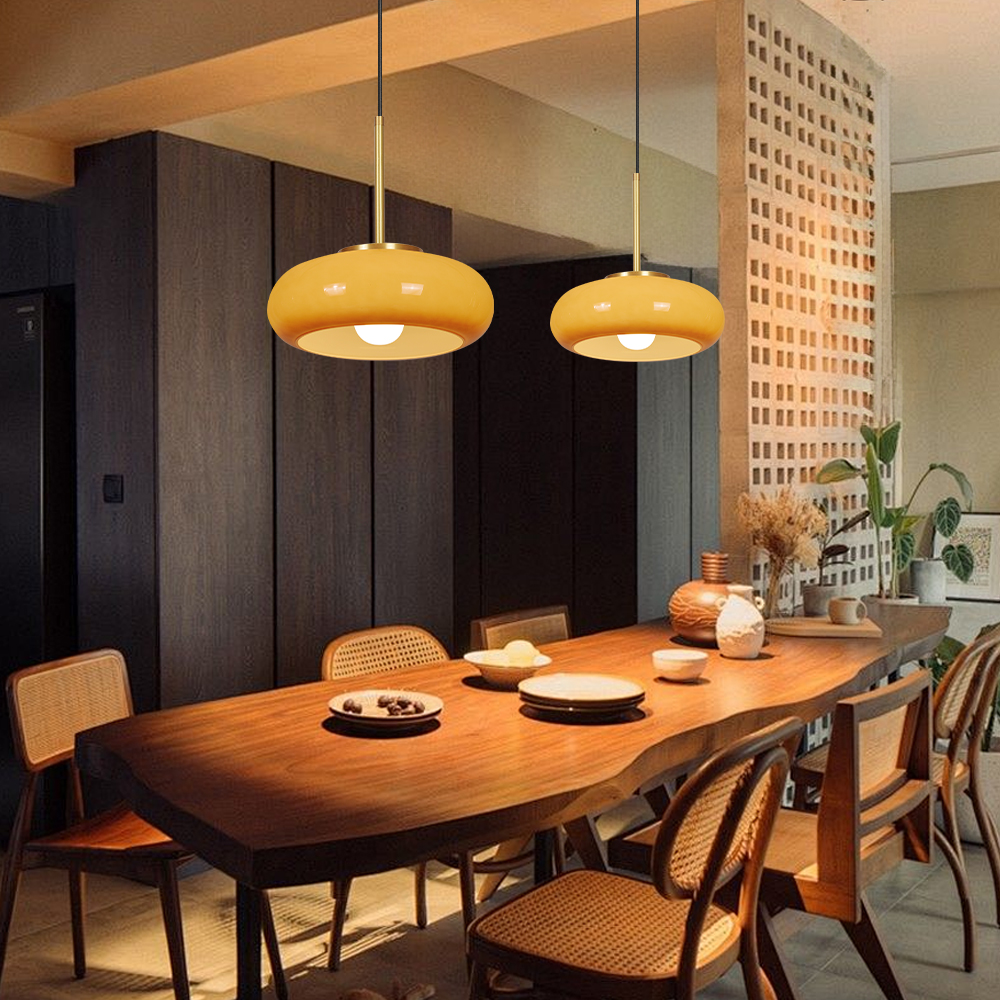 Mid Century Modern Yellow Glass Pendant Light Dining Room Bedroom Chandeliers