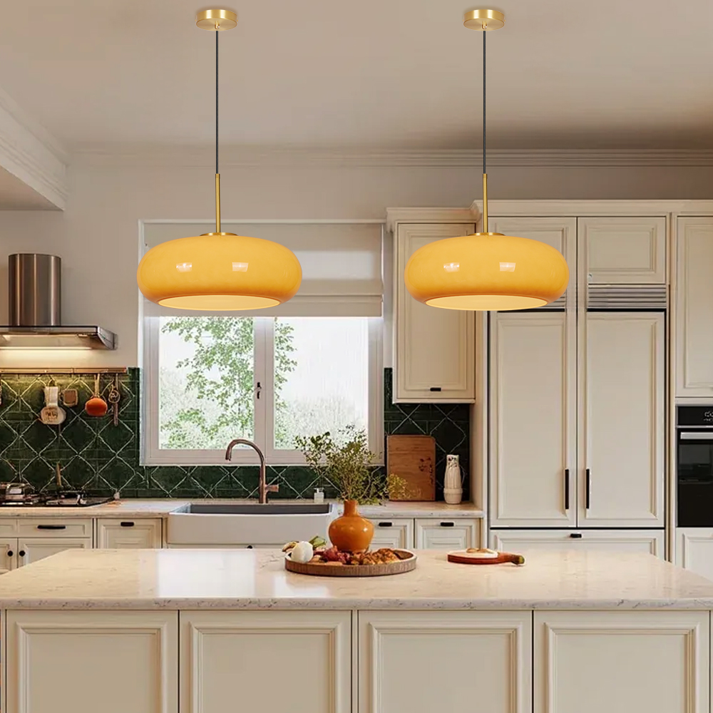 Mid Century Modern Yellow Glass Pendant Light Dining Room Bedroom Chandeliers
