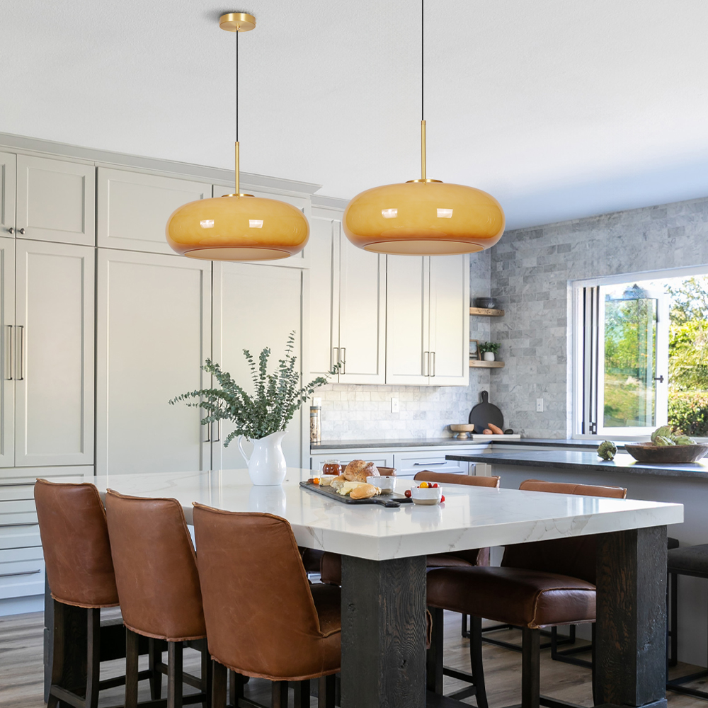 Mid Century Modern Yellow Glass Pendant Light Dining Room Bedroom Chandeliers