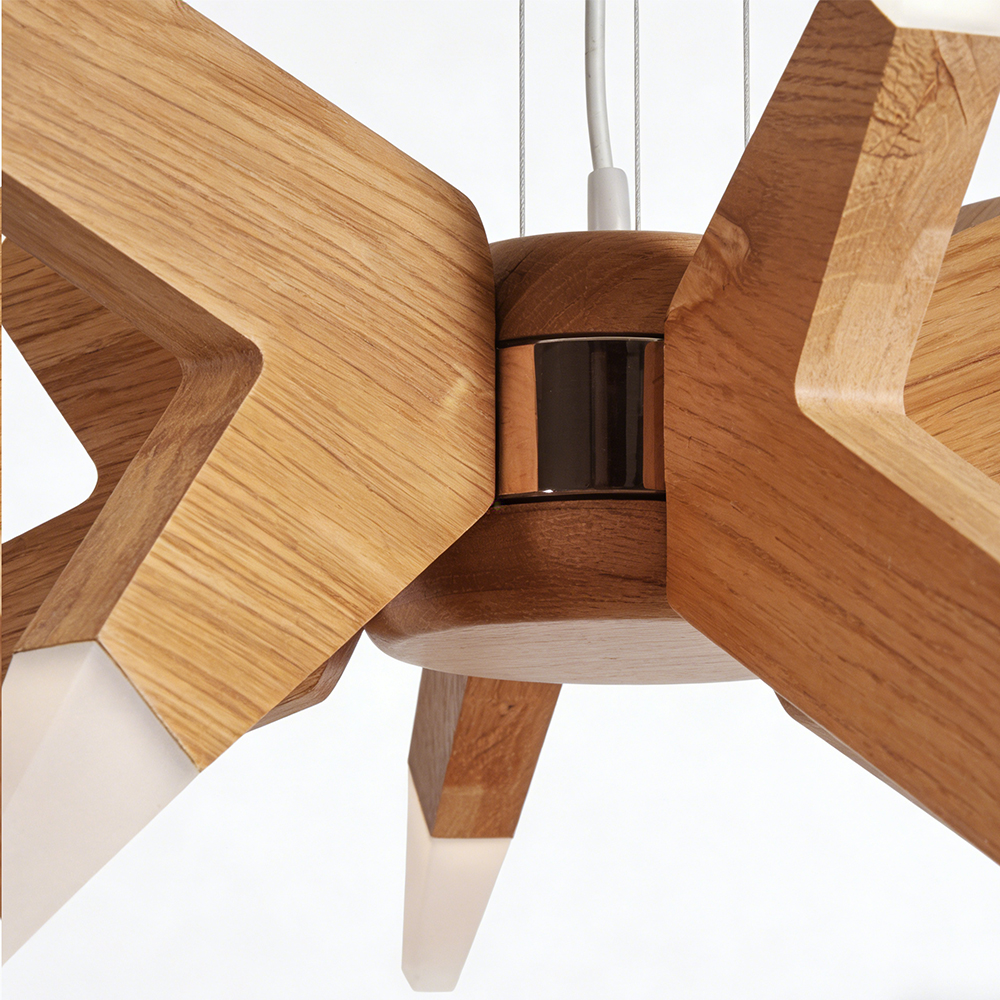 Nordic Geometric Wood Angular Star Chandelier with Frosted Light Ends