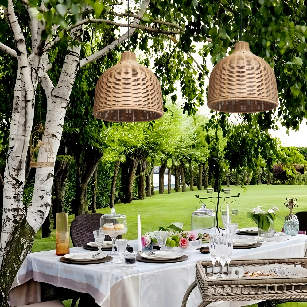 Outdoor And Indoor Dual-use Waterproof Rubber Rattan Woven Pendant Light