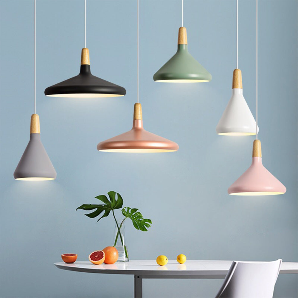 Danish macaron conical metal pendant light