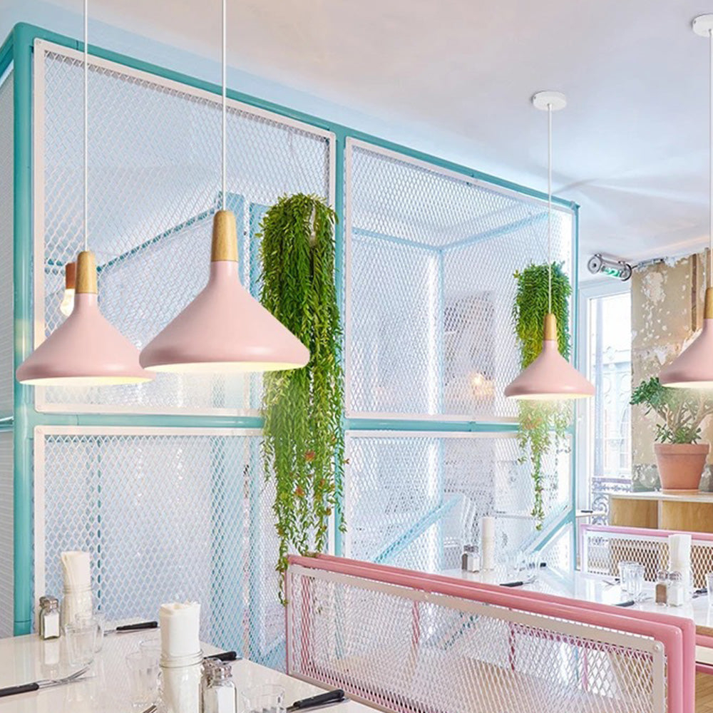 Danish macaron conical metal pendant light