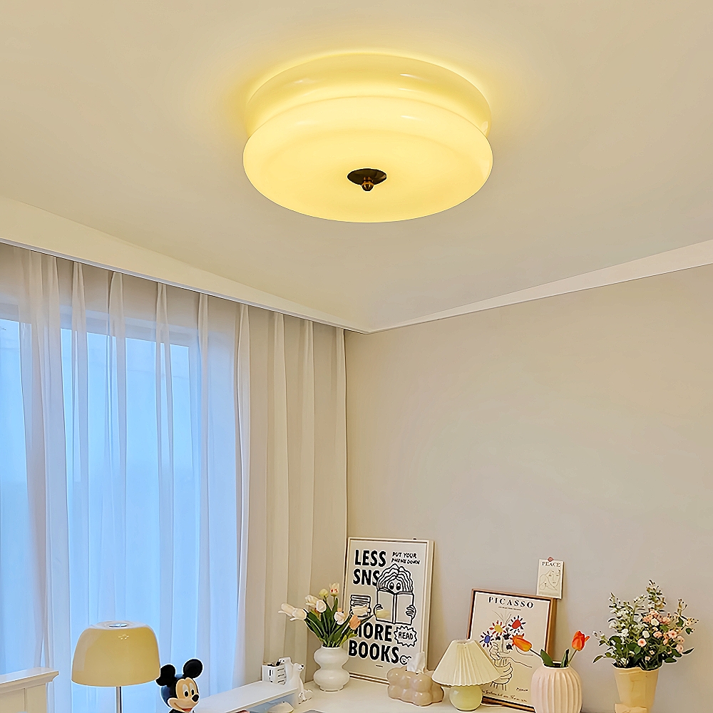 French-style Bedroom Glass Ceiling Lamp Cream Simple Living Room Lighting