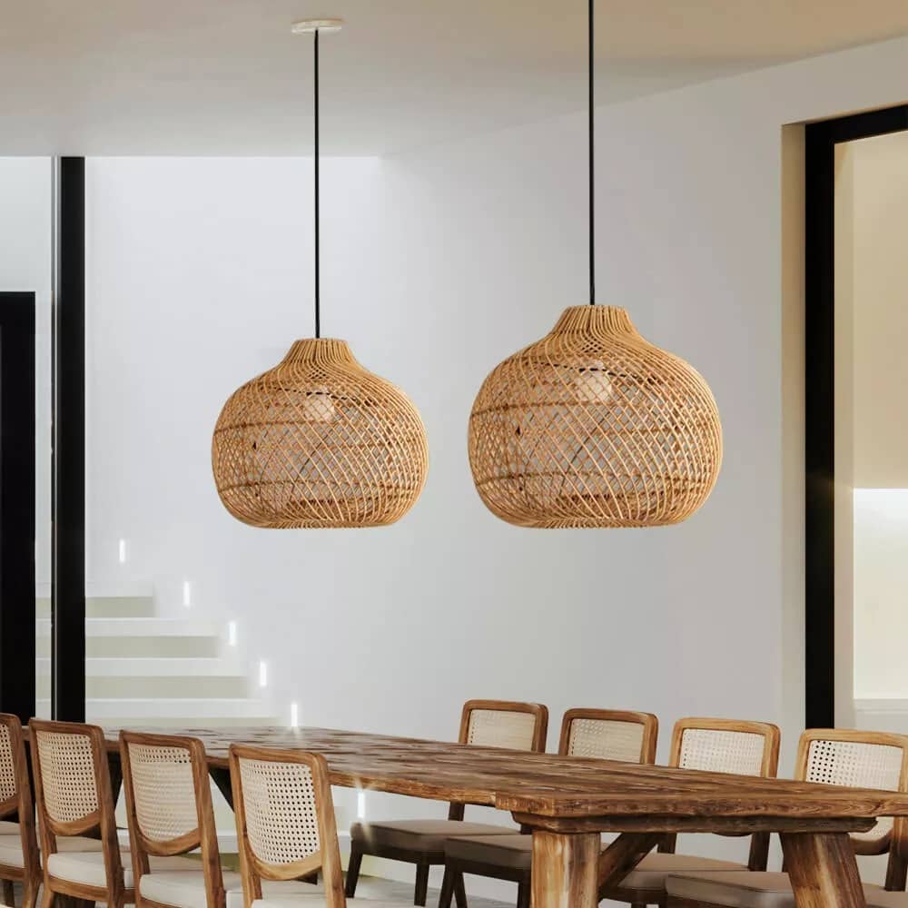 Rustic boho rattan pendant light nursery bedside lamp shade