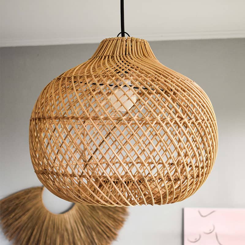 Rustic boho rattan pendant light nursery bedside lamp shade
