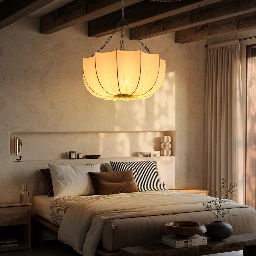 Wabi-Sabi Fabric Pendant Light Living Room Bedroom Lighting Fixtures
