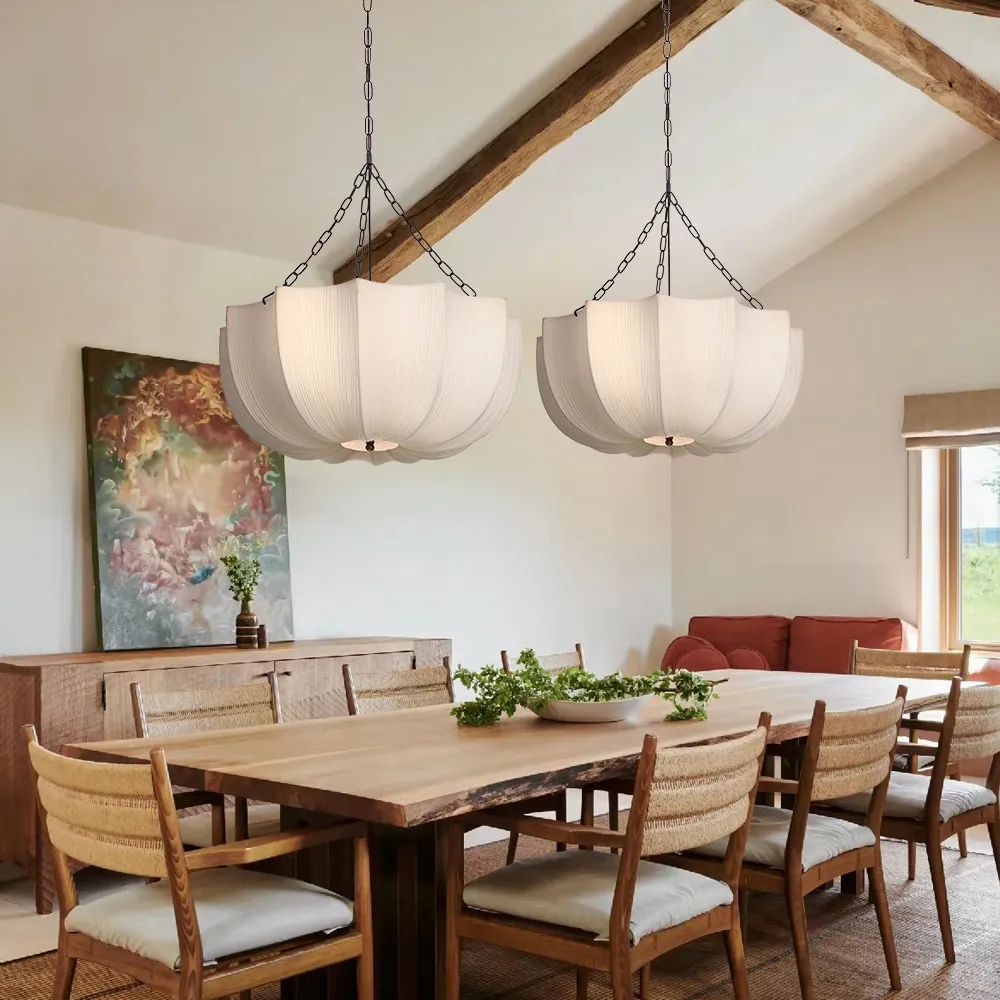 Wabi-Sabi Fabric Pendant Light Living Room Bedroom Lighting Fixtures