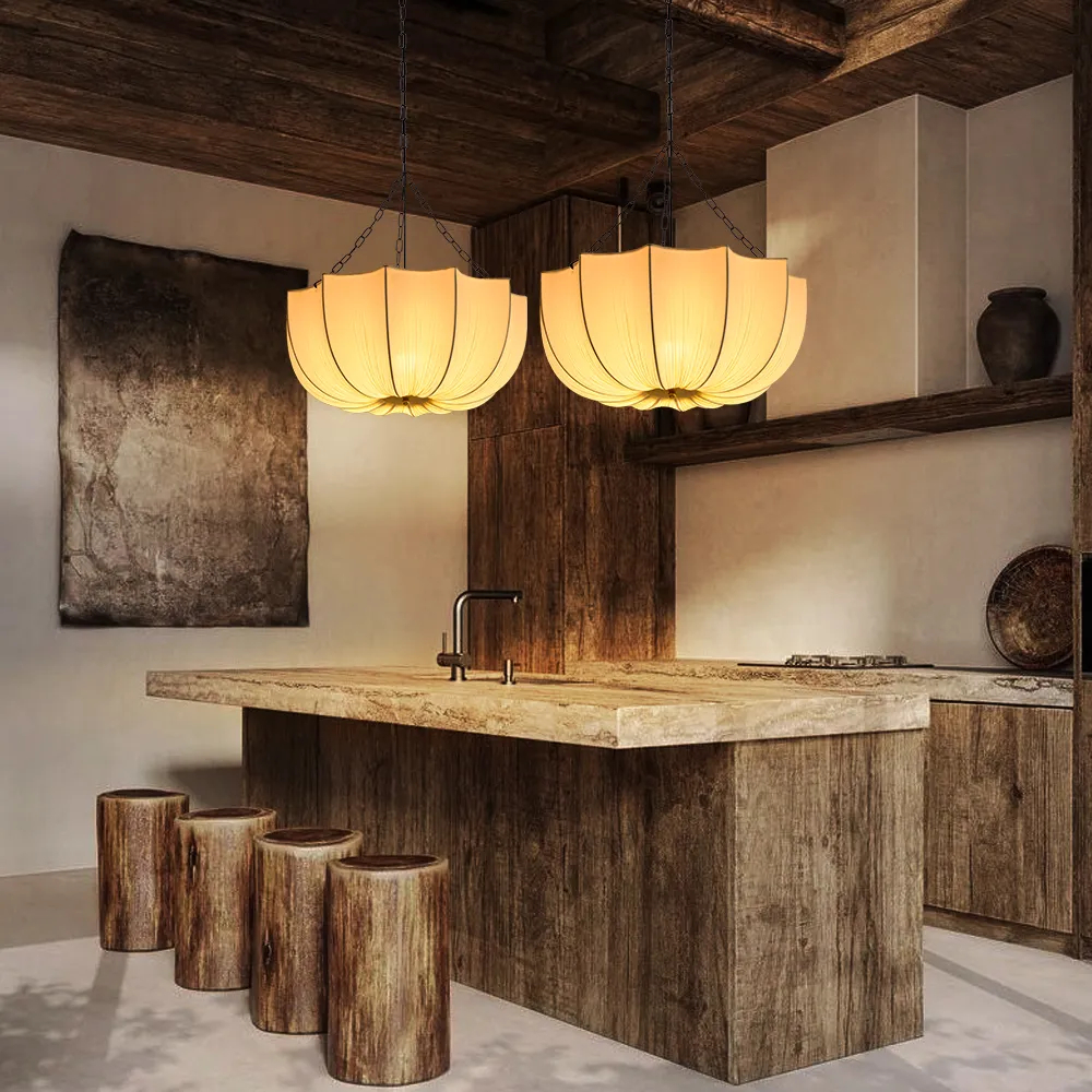 Wabi-Sabi Fabric Pendant Light Living Room Bedroom Lighting Fixtures
