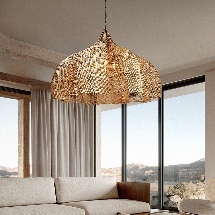 Wabi Sabi Rattan Chandelier Oversized Living Room Scandinavian Light