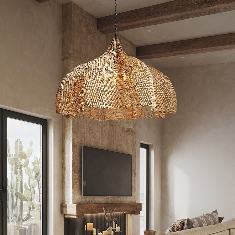 Wabi Sabi Rattan Chandelier Oversized Living Room Scandinavian Light
