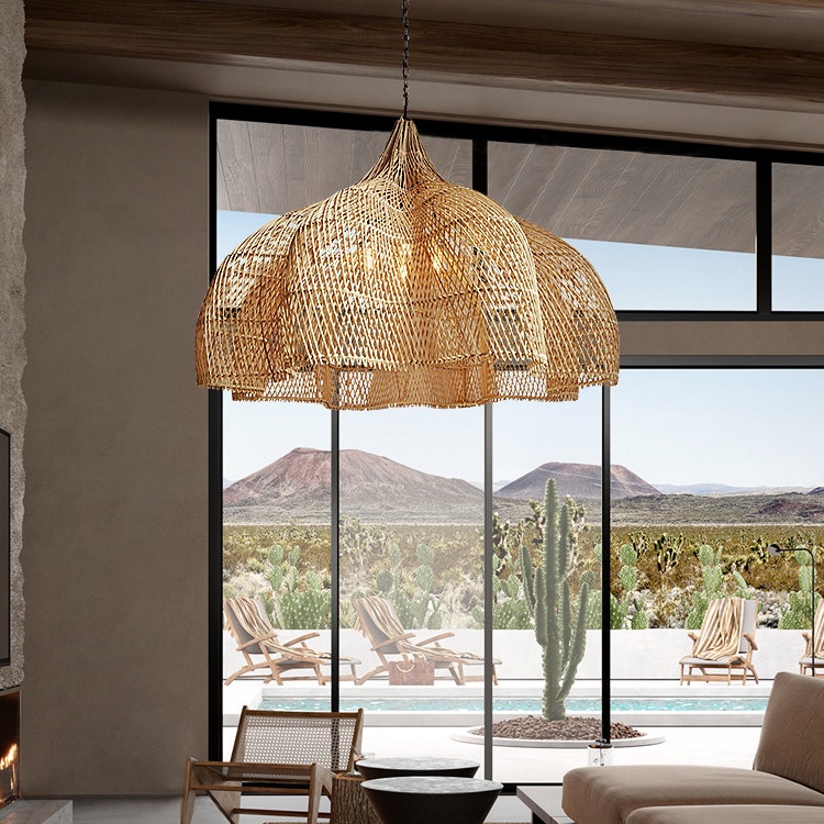 Wabi Sabi Rattan Chandelier Oversized Living Room Scandinavian Light