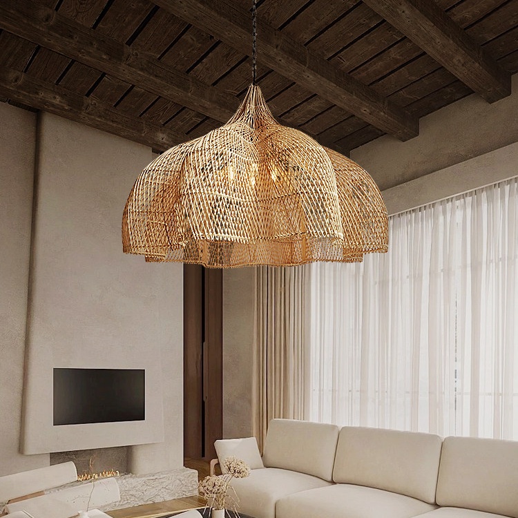 Wabi Sabi Rattan Chandelier Oversized Living Room Scandinavian Light