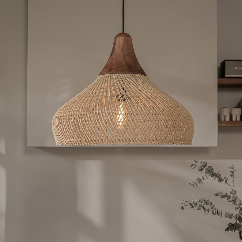 Wabi-Sabi Rattan Chandelier Rustic Handwoven Restaurant Light Fixture