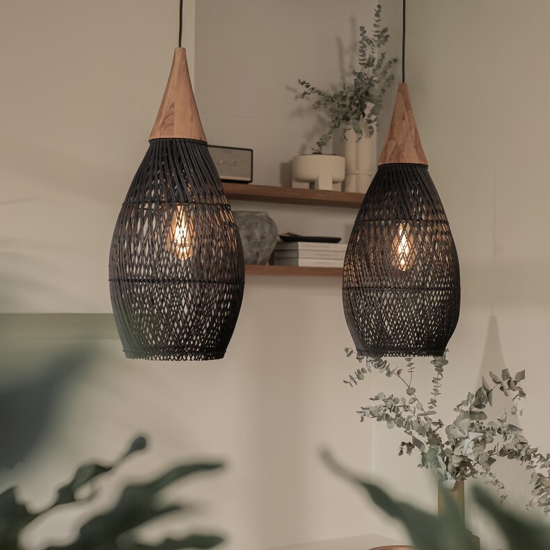Wabi-Sabi Rattan Chandelier Rustic Handwoven Restaurant Light Fixture