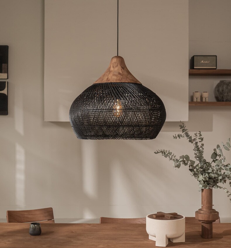 Wabi-Sabi Rattan Chandelier Rustic Handwoven Restaurant Light Fixture