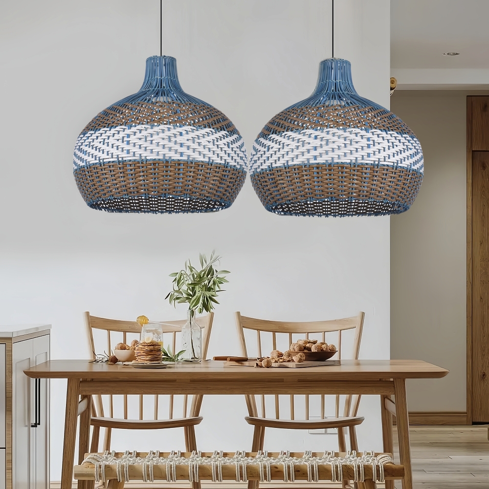 Simply Courtland Blue Rattan Pendant Light For Kitchen Island