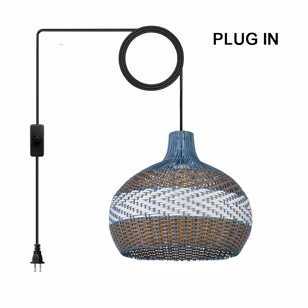 Simply Courtland Blue Rattan Pendant Light For Kitchen Island