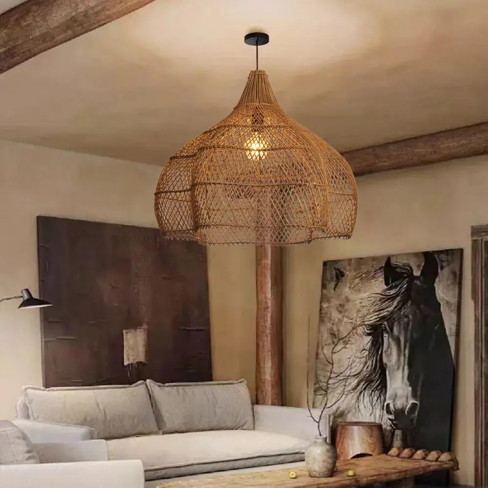 Wabi Sabi Rattan Chandelier Oversized Living Room Scandinavian Light