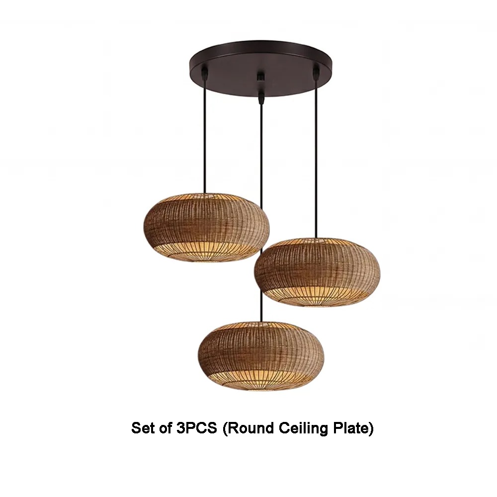 Rattan Handwoven Pendant Lights Adjustable Bamboo Wicker Hanging Lamp