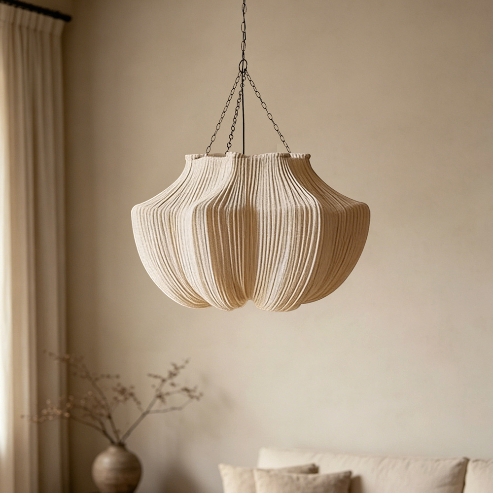 Wabi-Sabi Fabric Pendant Light Modern Linen Living Room Lamp
